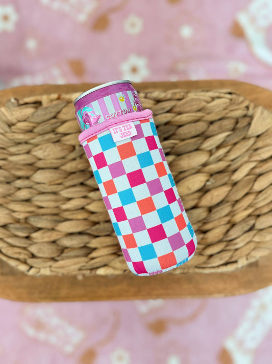 Slim Can Sleeve-Colorful Checkered