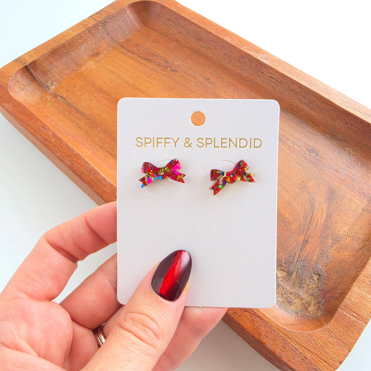 Noelle Bow Studs - Red Tinsel