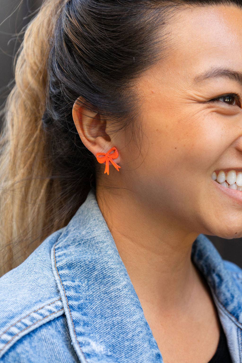 Bow Studs - Orange Glitter // Game Day Earrings