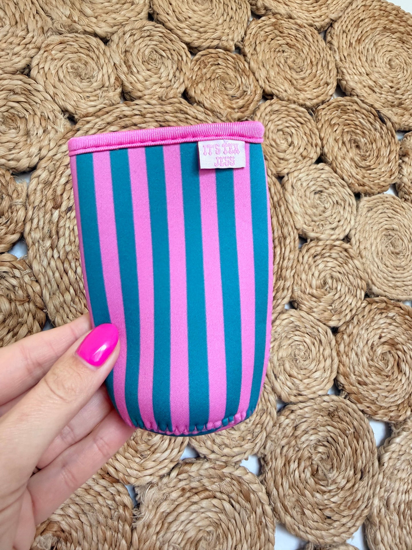 Slim Can Sleeve-Pink and Turquoise Stripe