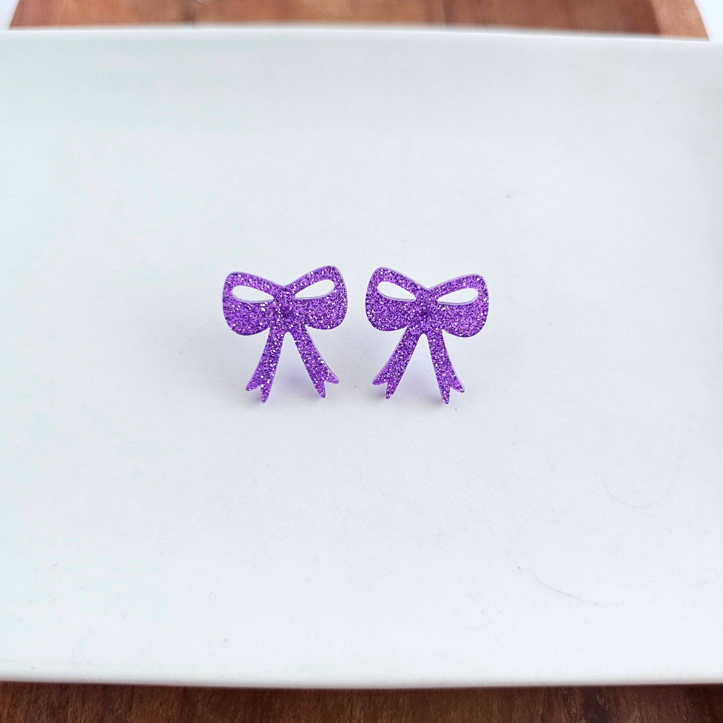 Bow Studs - Purple Glitter // Game Day Earrings