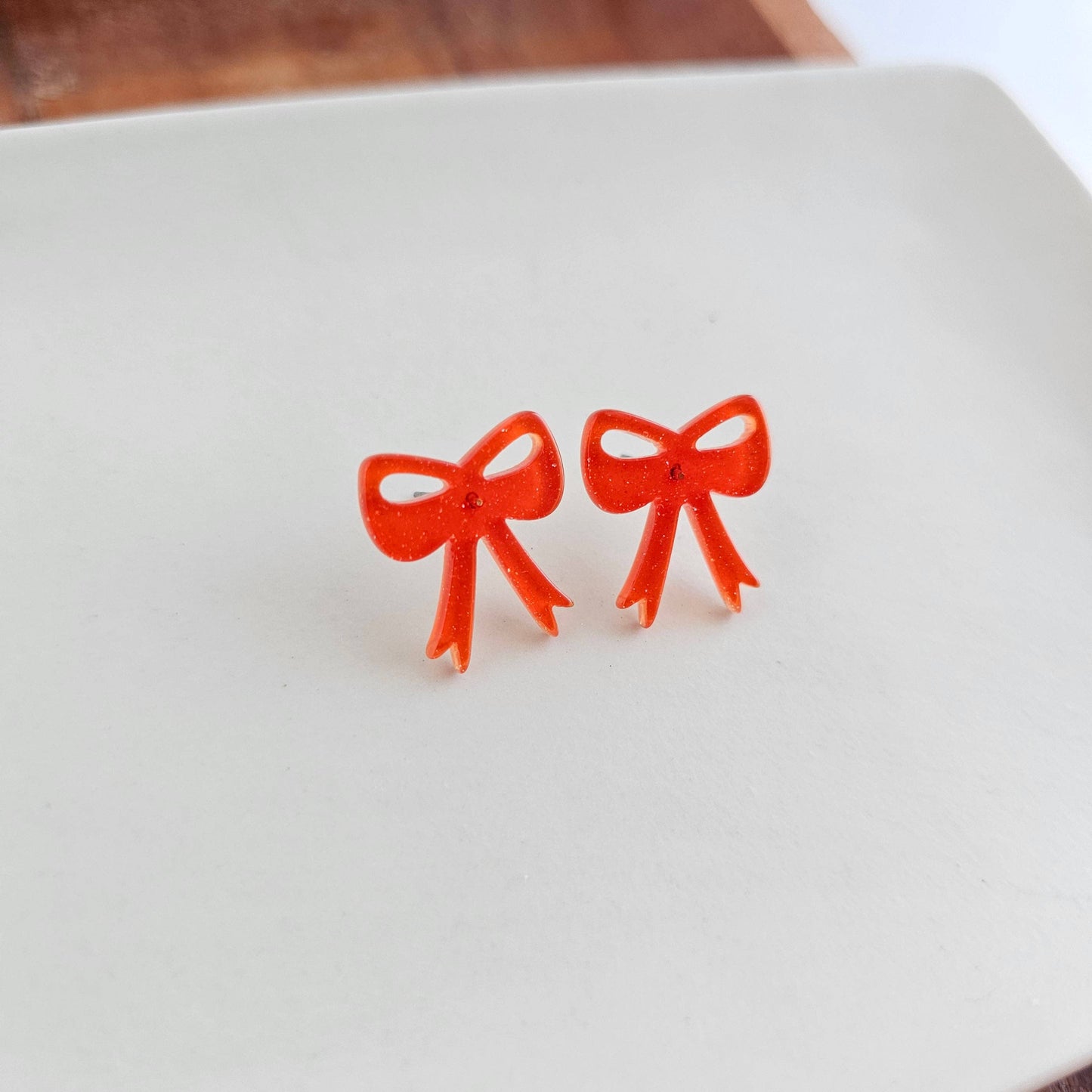 Bow Studs - Orange Glitter // Game Day Earrings