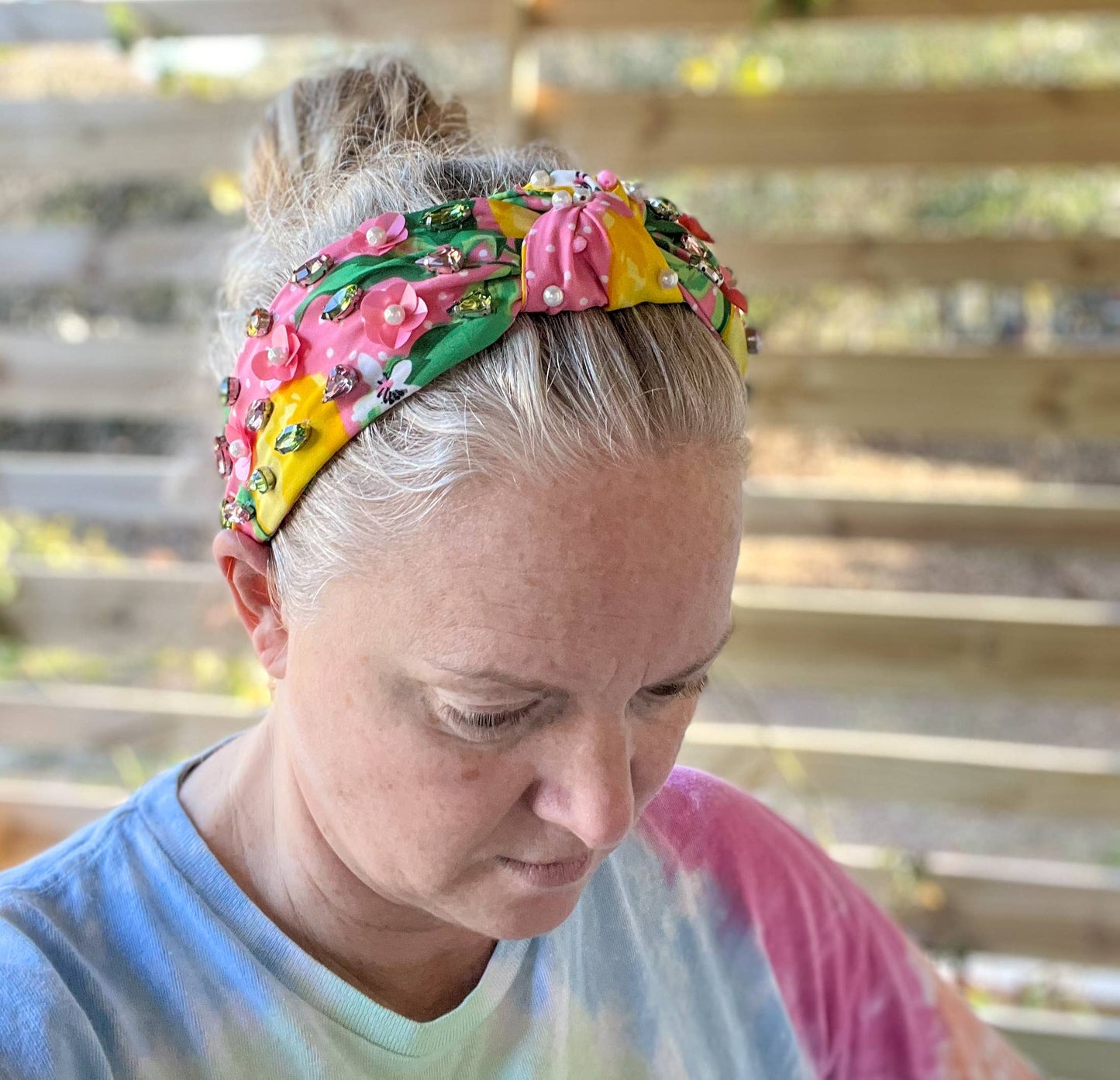 Julie Lemon Floral Pearls Resort Wear Spring Beaded Headband