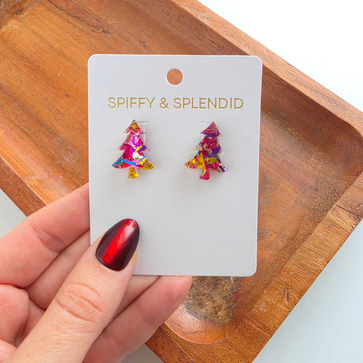 Christmas Tree Studs - Pink Tinsel