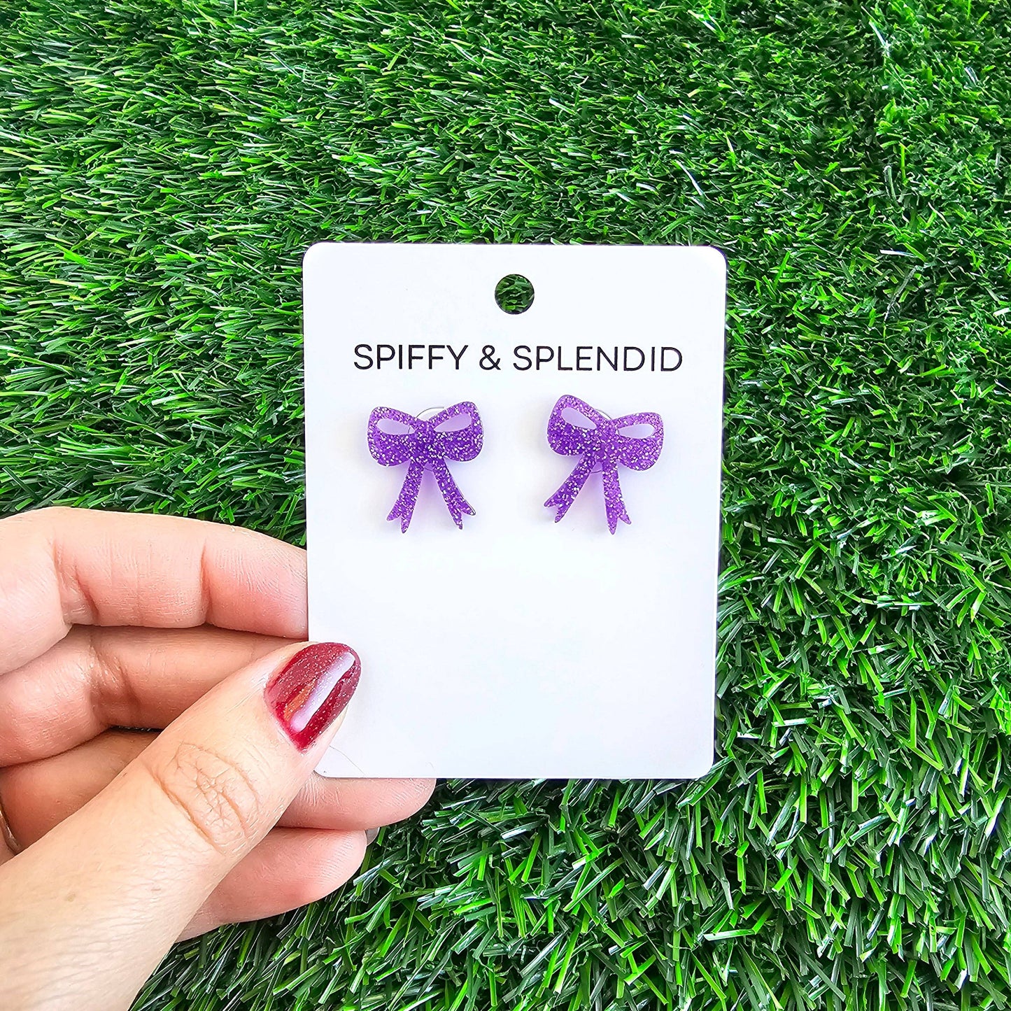 Bow Studs - Purple Glitter // Game Day Earrings