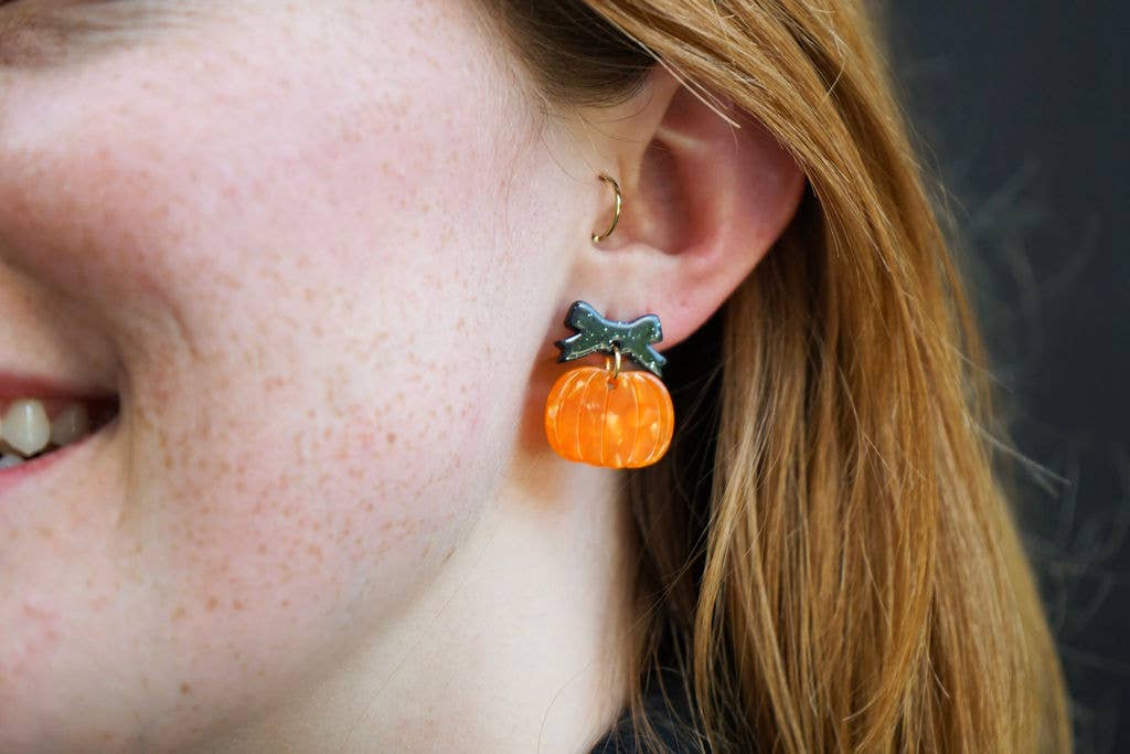 Bow Pumpkin Patch Earrings - Orange // Jewelry, Fall, Halloween