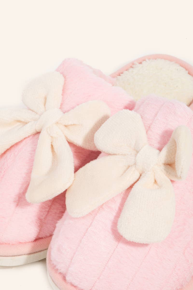 Fur Bow Décor Slippers