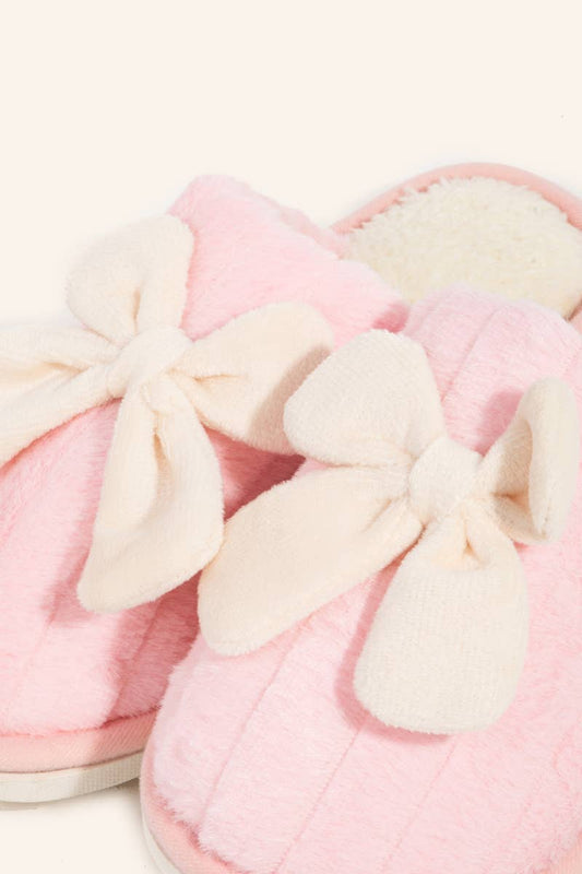 Fur Bow Décor Slippers