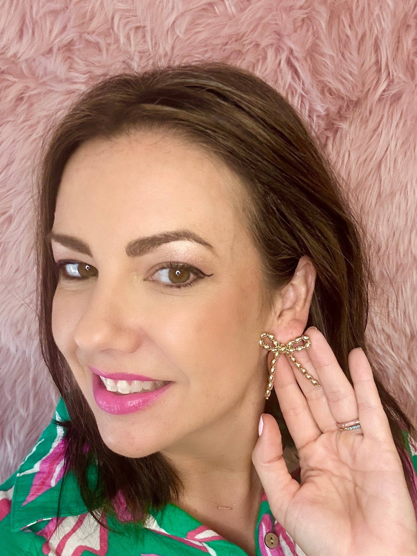 Beaded Gold Bow Stud