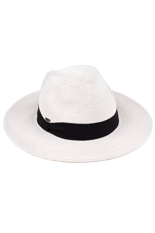 Adjustable String Straw Hat: White/Black