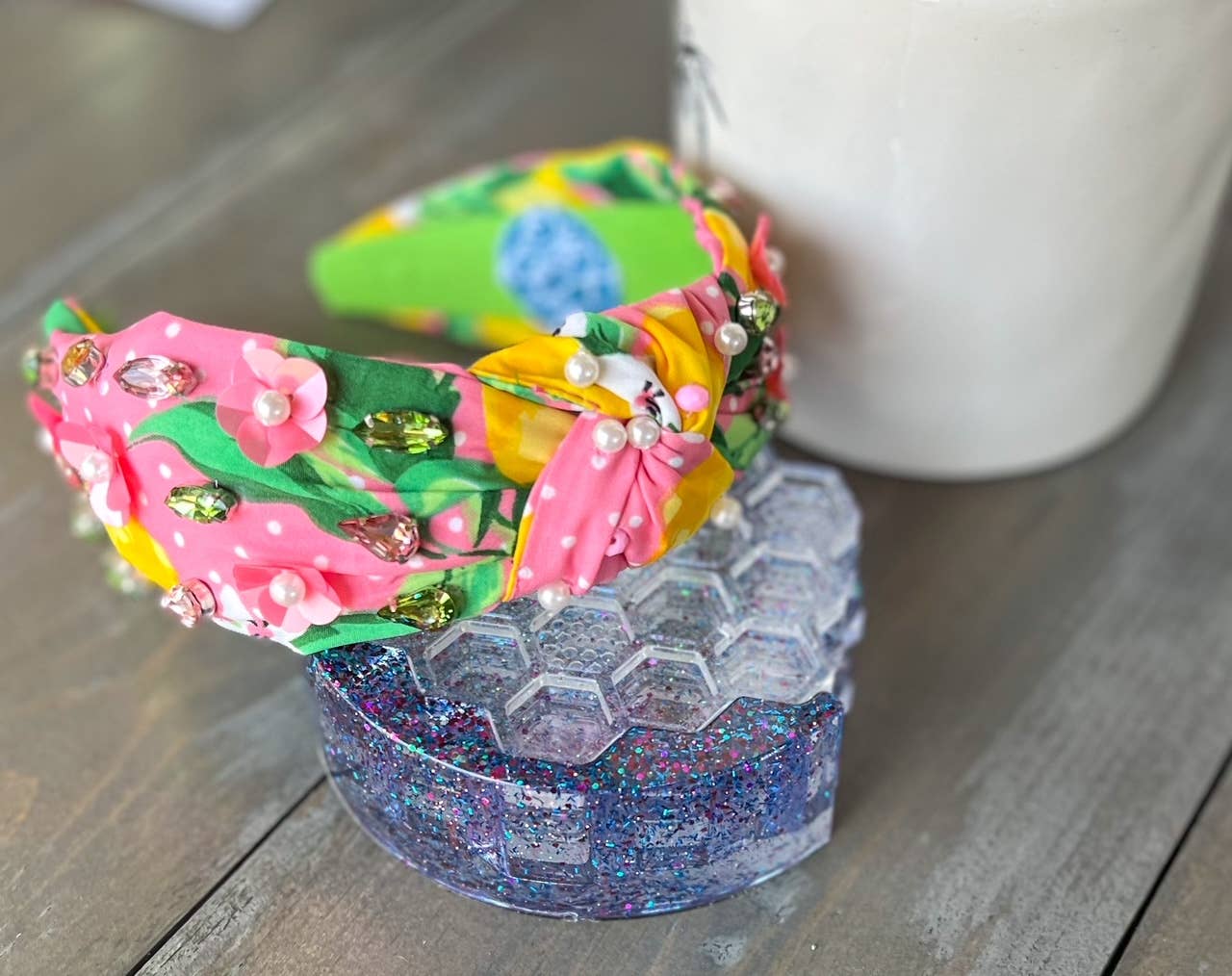 Julie Lemon Floral Pearls Resort Wear Spring Beaded Headband
