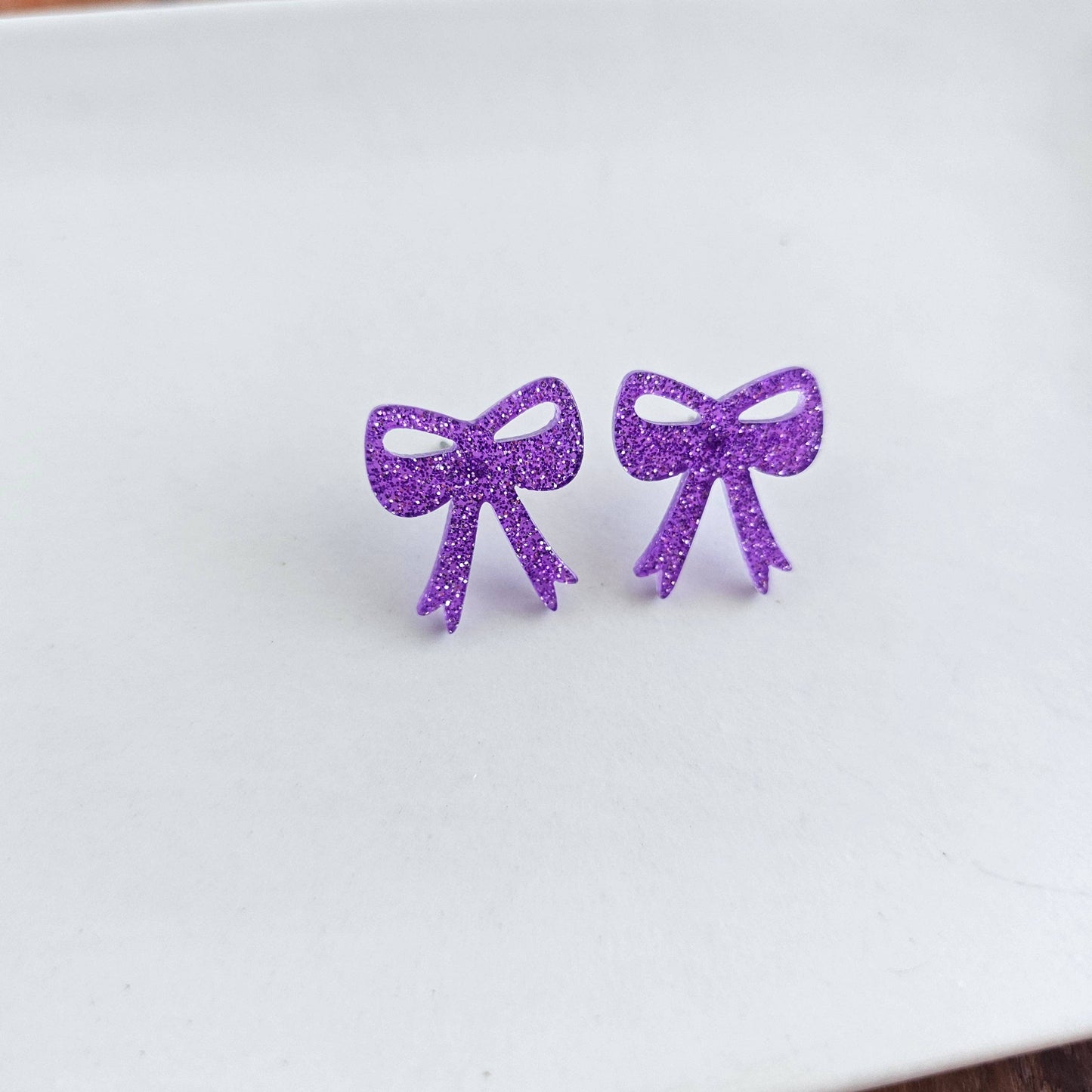 Bow Studs - Purple Glitter // Game Day Earrings