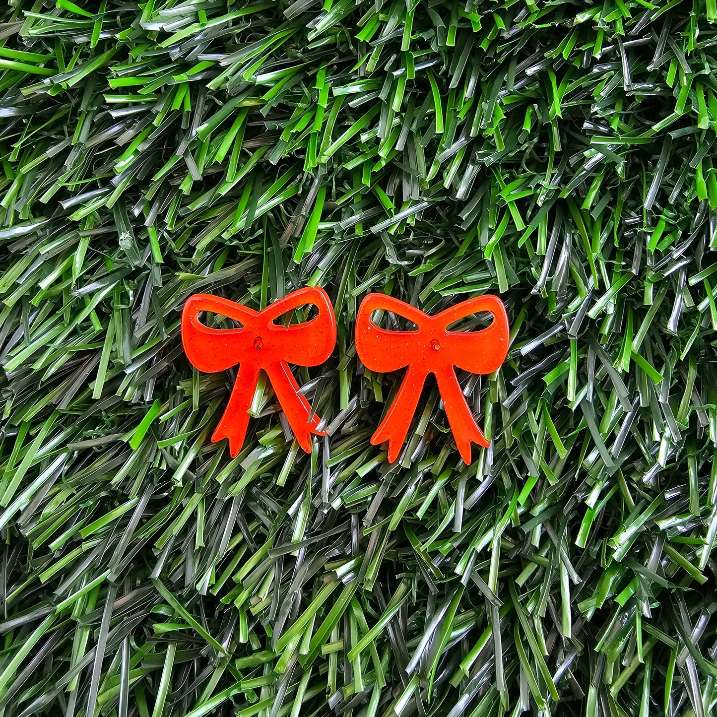 Bow Studs - Orange Glitter // Game Day Earrings