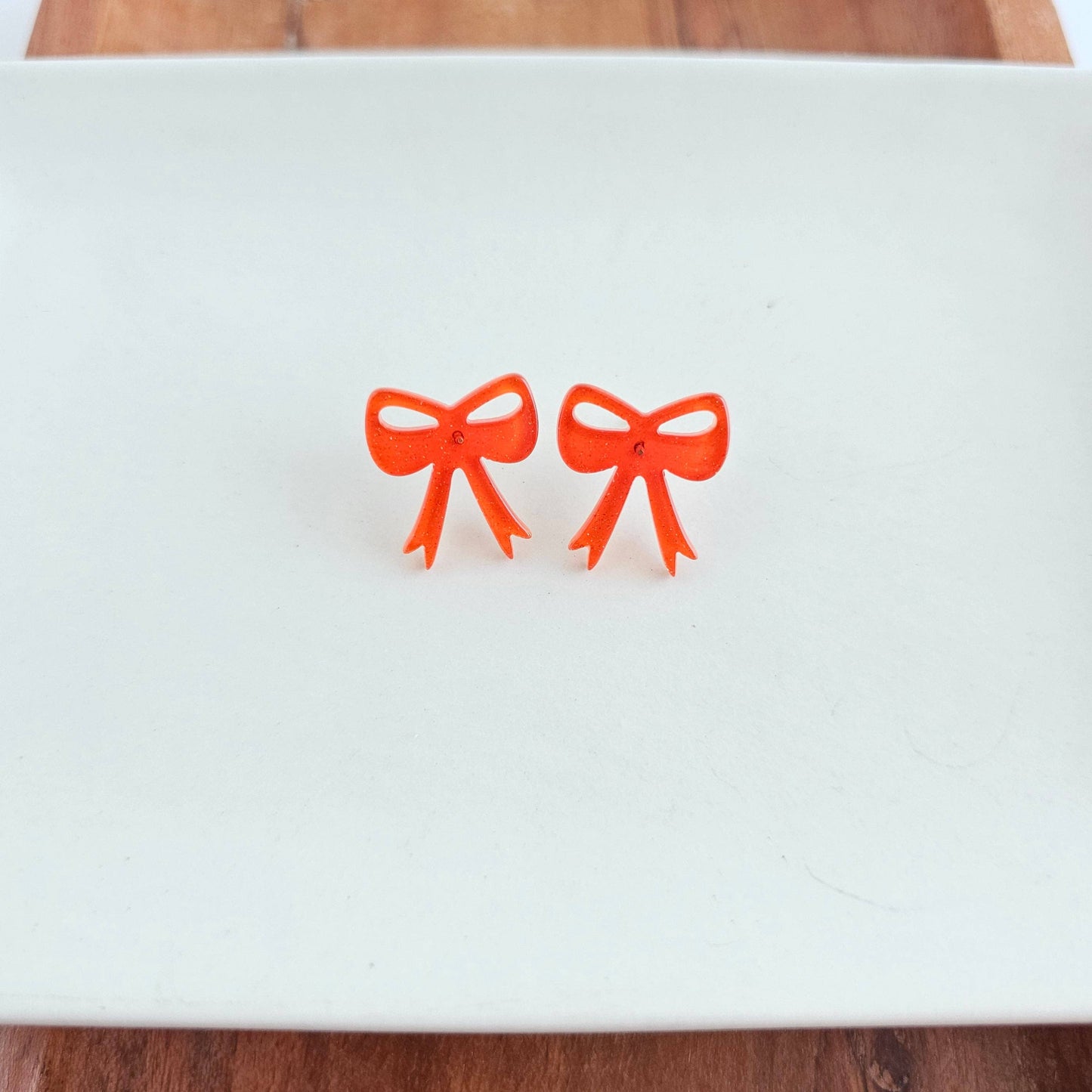 Bow Studs - Orange Glitter // Game Day Earrings