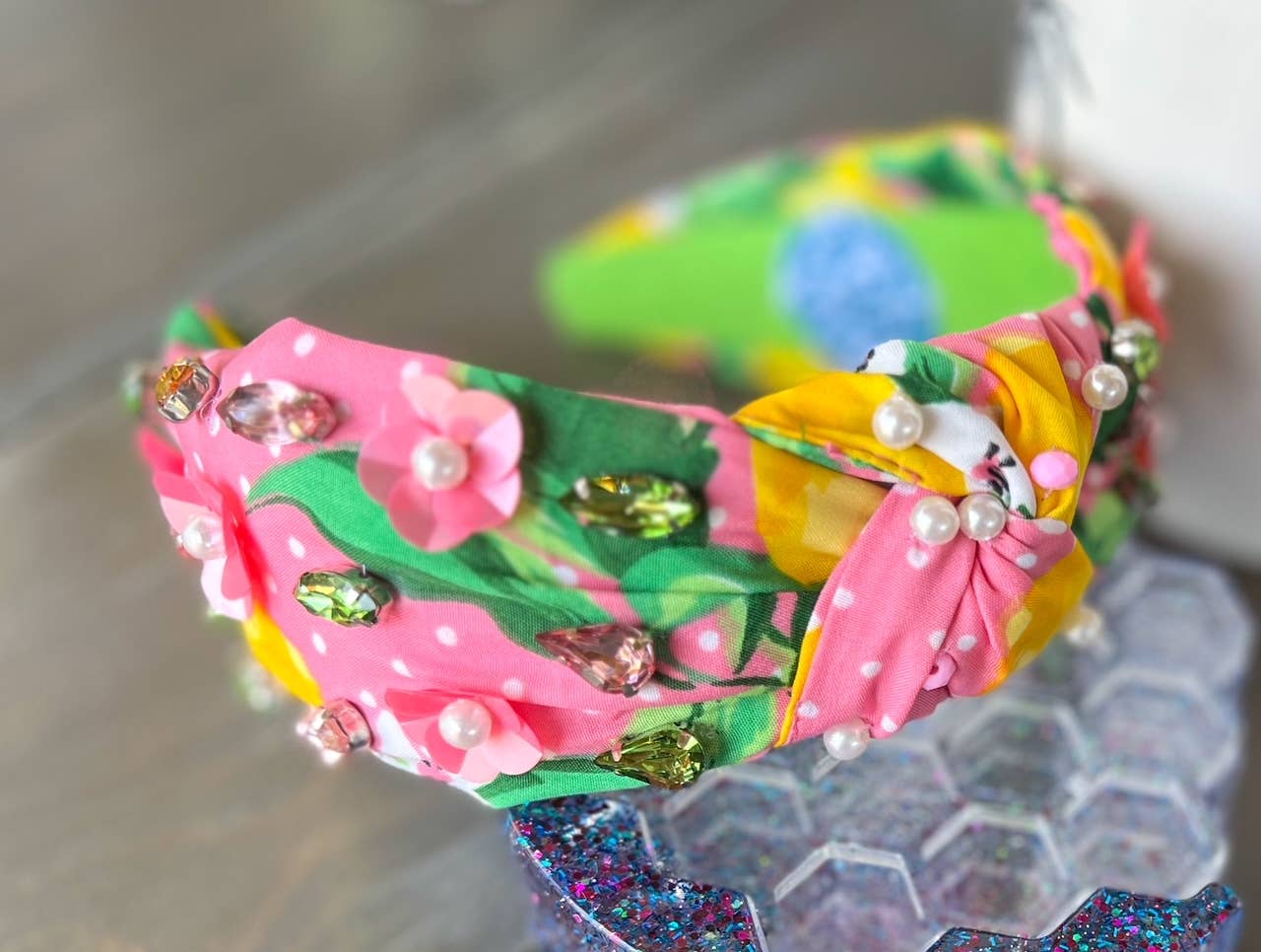 Julie Lemon Floral Pearls Resort Wear Spring Beaded Headband
