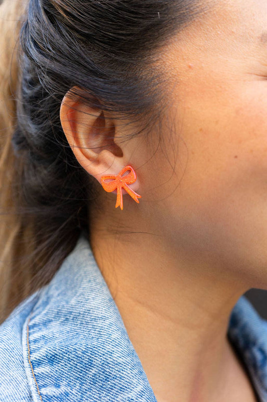 Bow Studs - Orange Glitter // Game Day Earrings