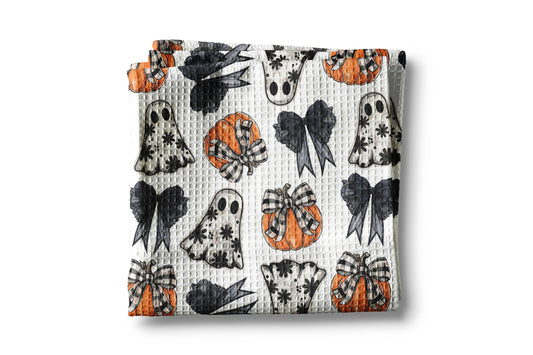 Ghost Coquette Halloween Fall Collage Kitchen Towel Waffle