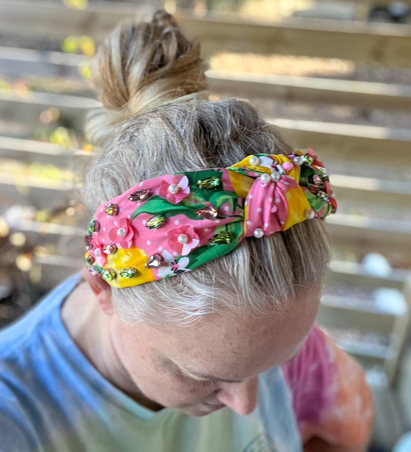 Julie Lemon Floral Pearls Resort Wear Spring Beaded Headband