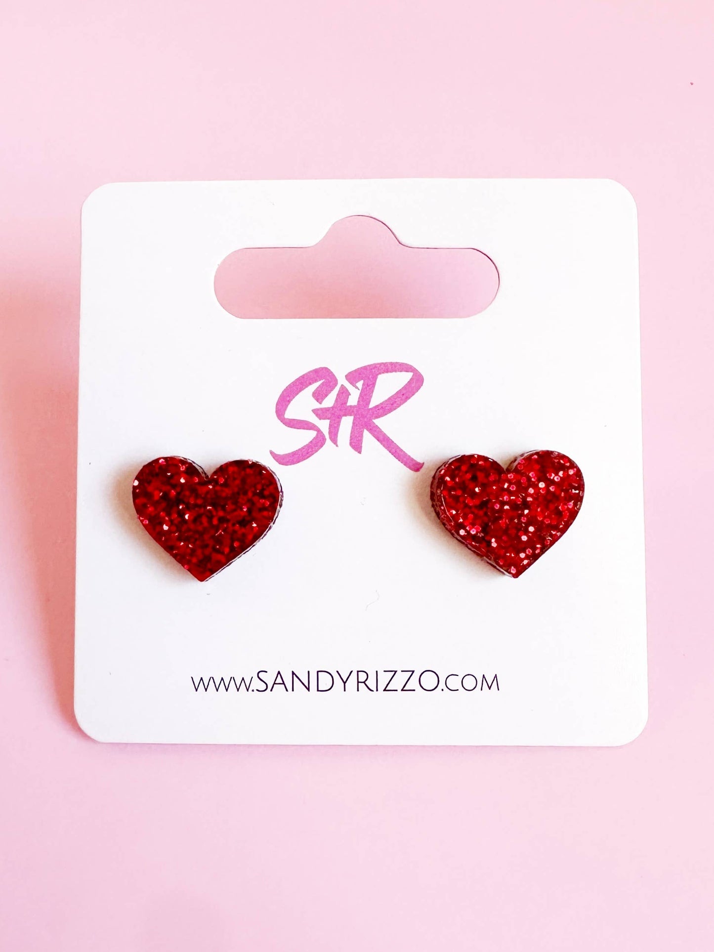 Red Glitter Acrylic Heart Studs