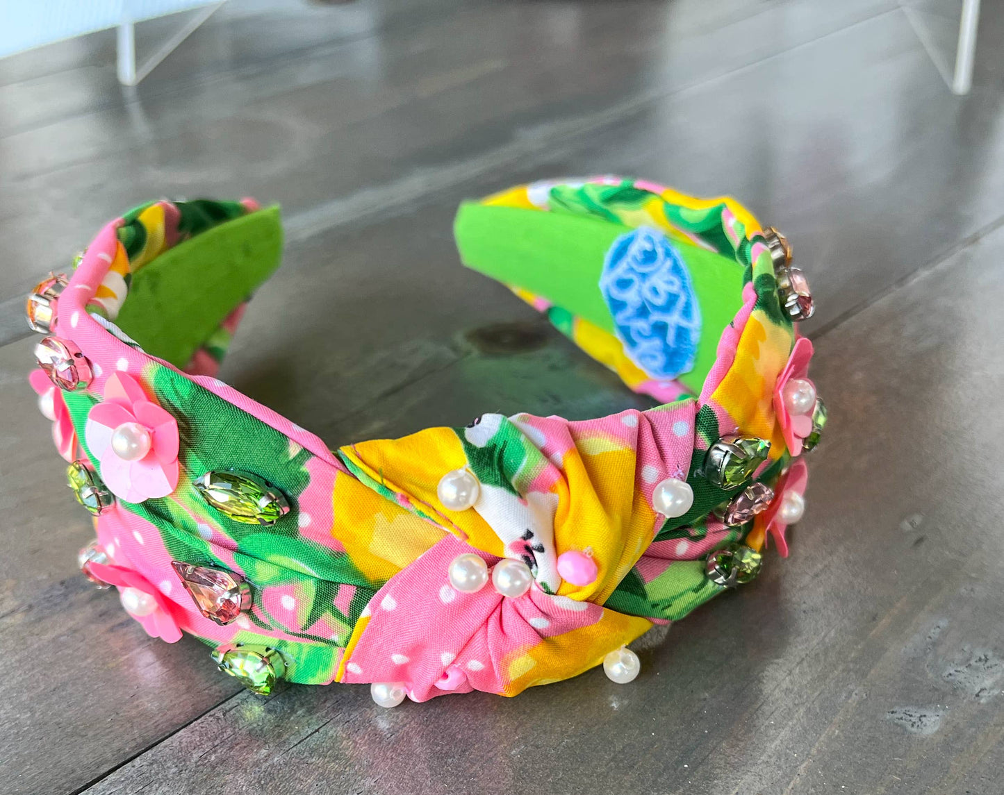 Julie Lemon Floral Pearls Resort Wear Spring Beaded Headband