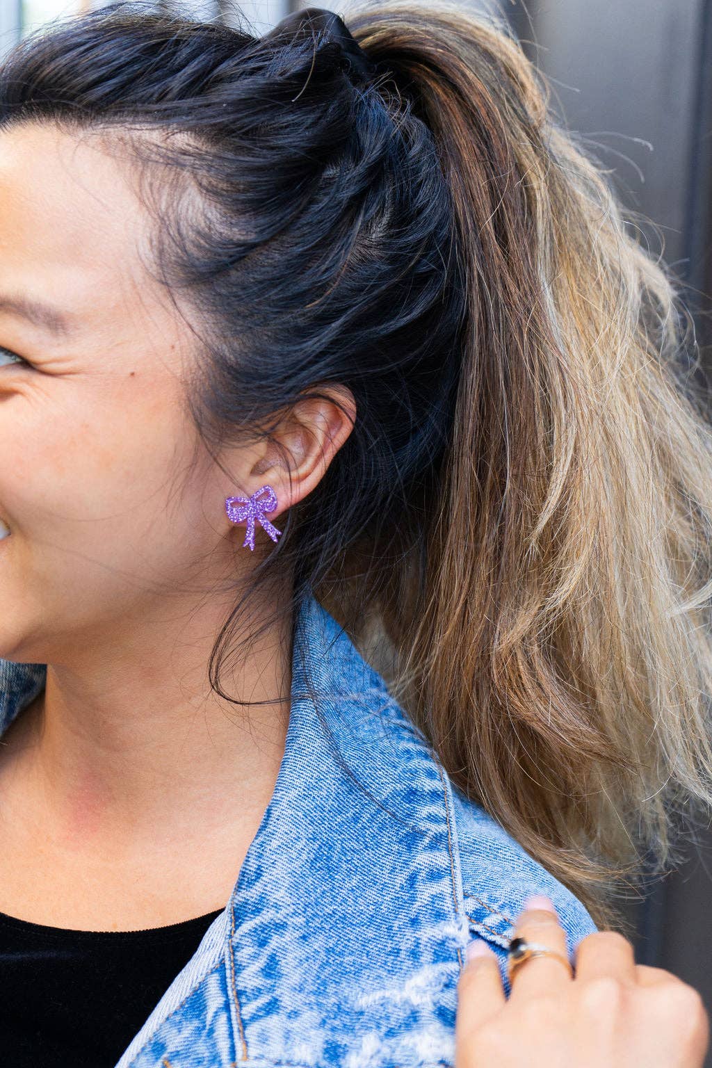 Bow Studs - Purple Glitter // Game Day Earrings