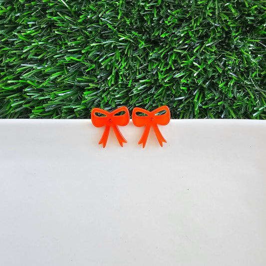 Bow Studs - Orange Glitter // Game Day Earrings
