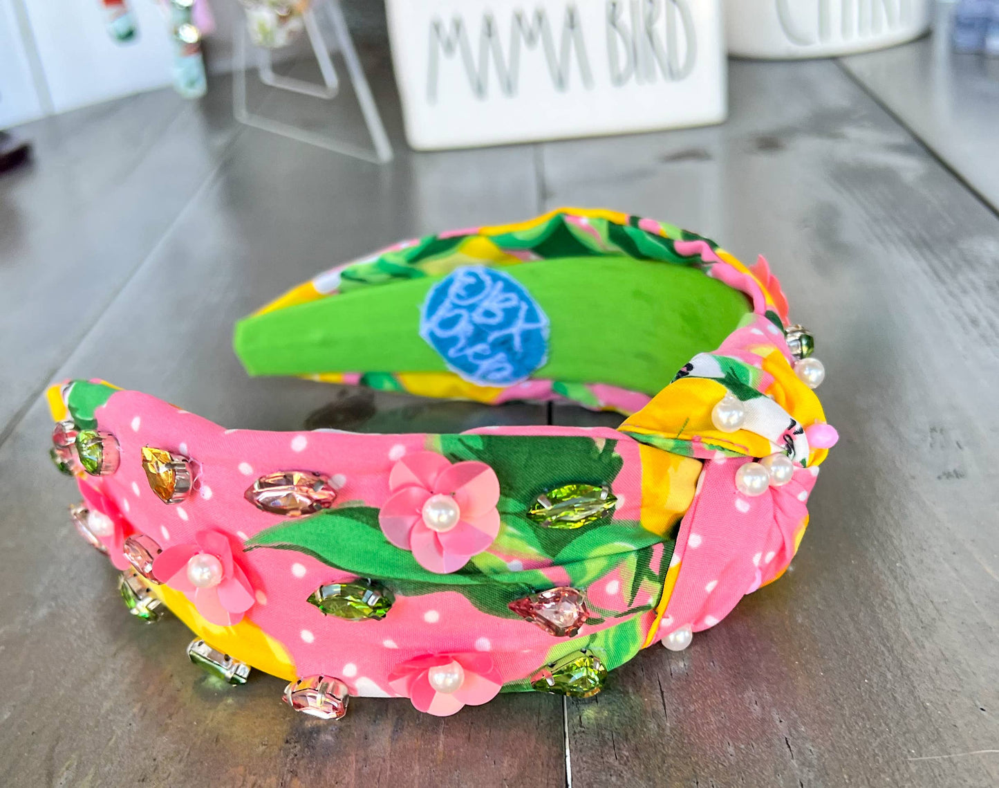 Julie Lemon Floral Pearls Resort Wear Spring Beaded Headband