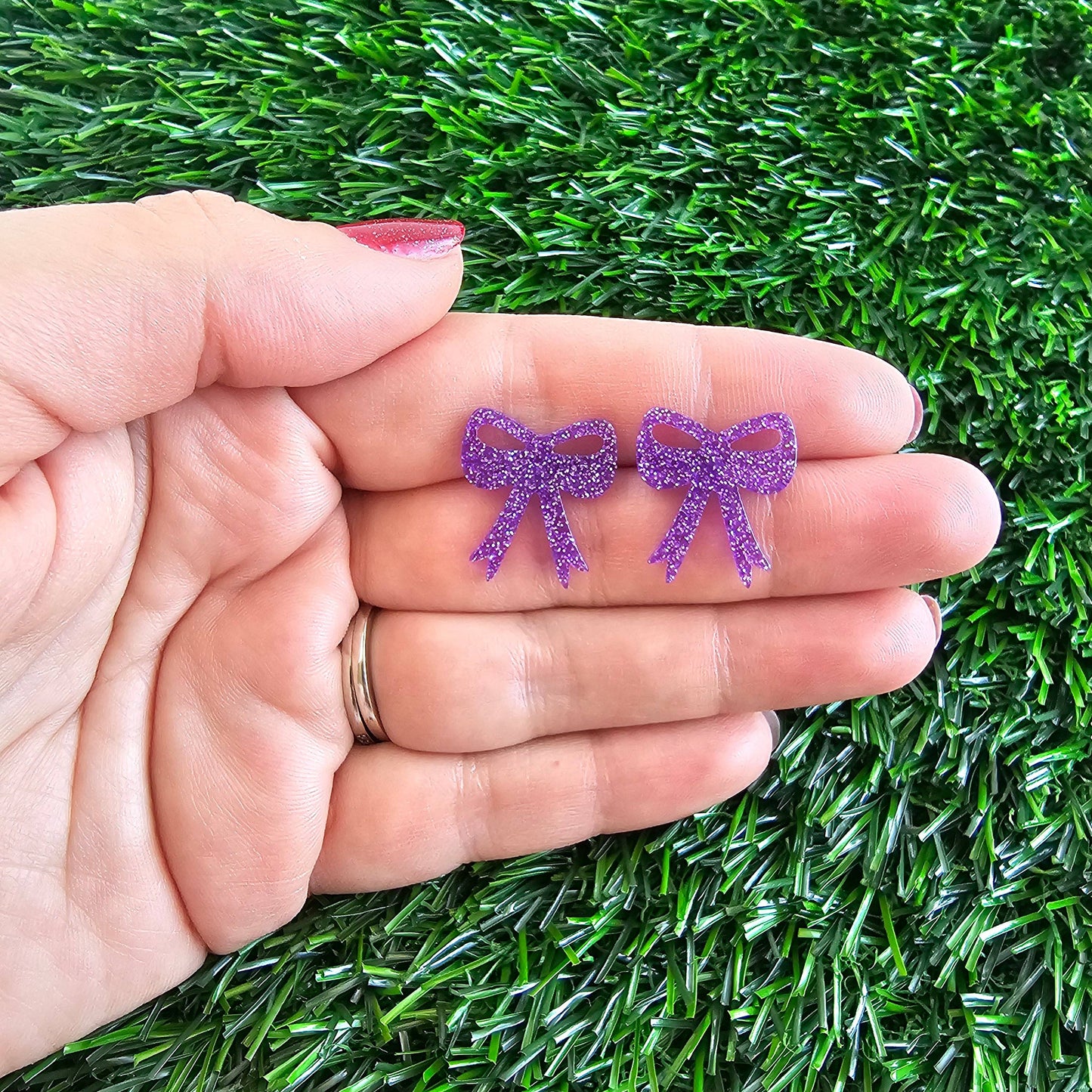 Bow Studs - Purple Glitter // Game Day Earrings