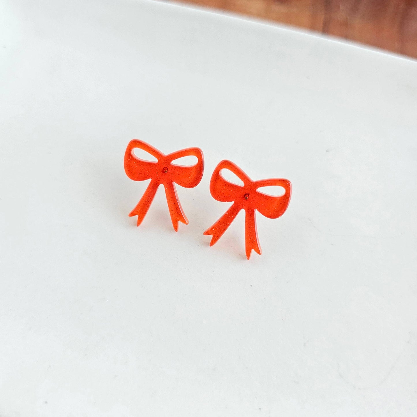 Bow Studs - Orange Glitter // Game Day Earrings
