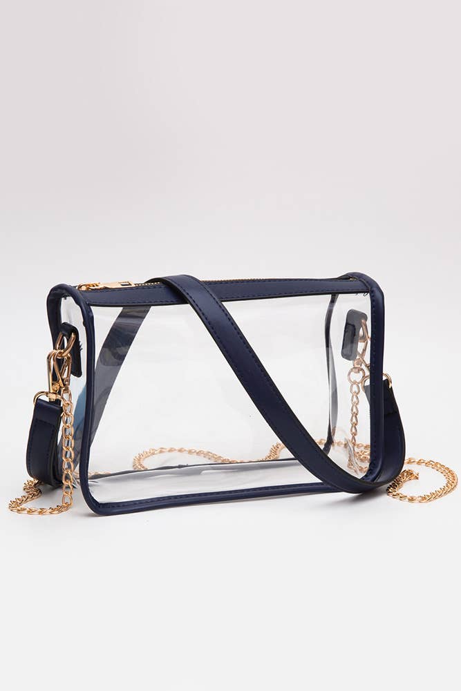 Clear Rectangle Stadium Concert Crossbody Bag-Navy