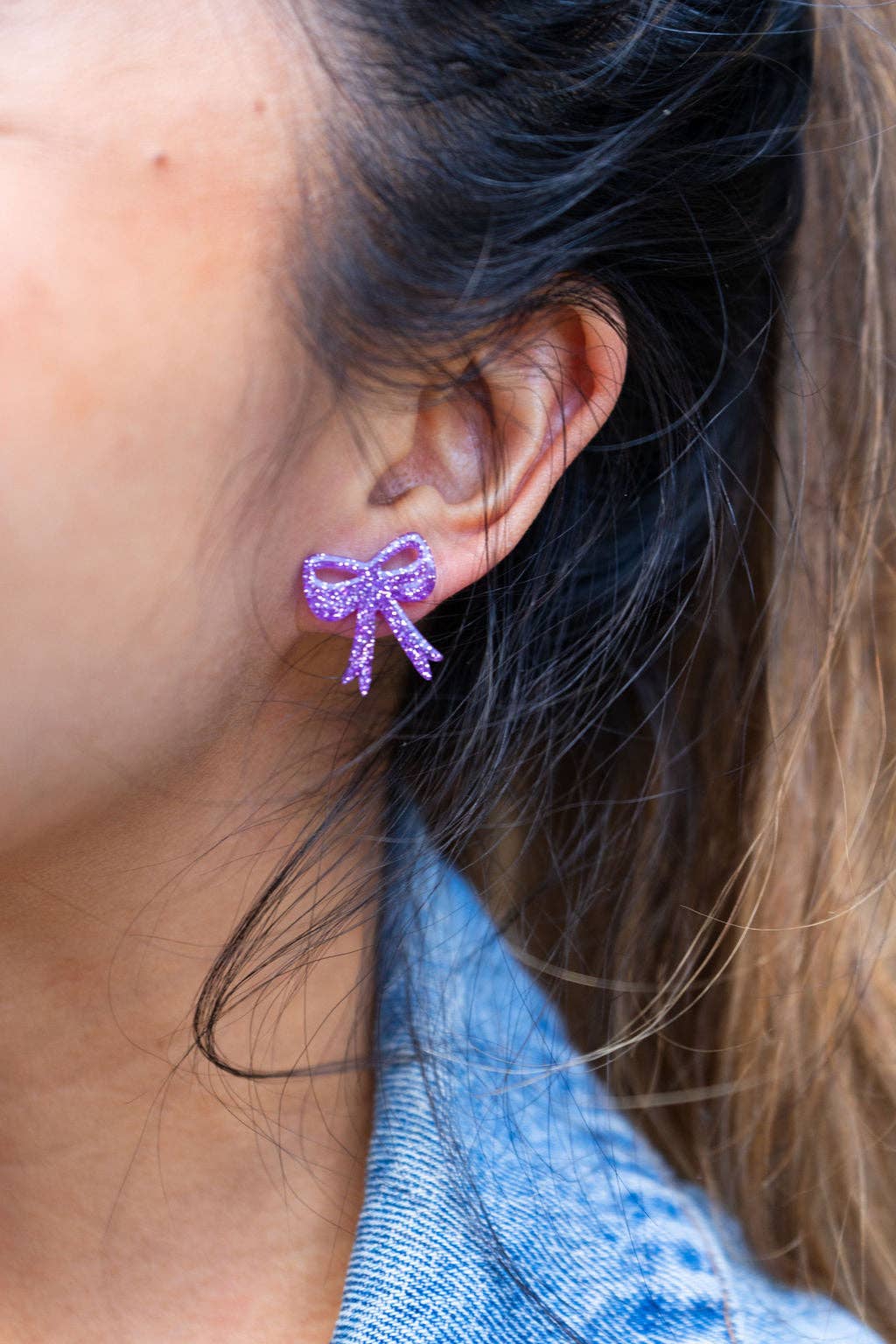 Bow Studs - Purple Glitter // Game Day Earrings