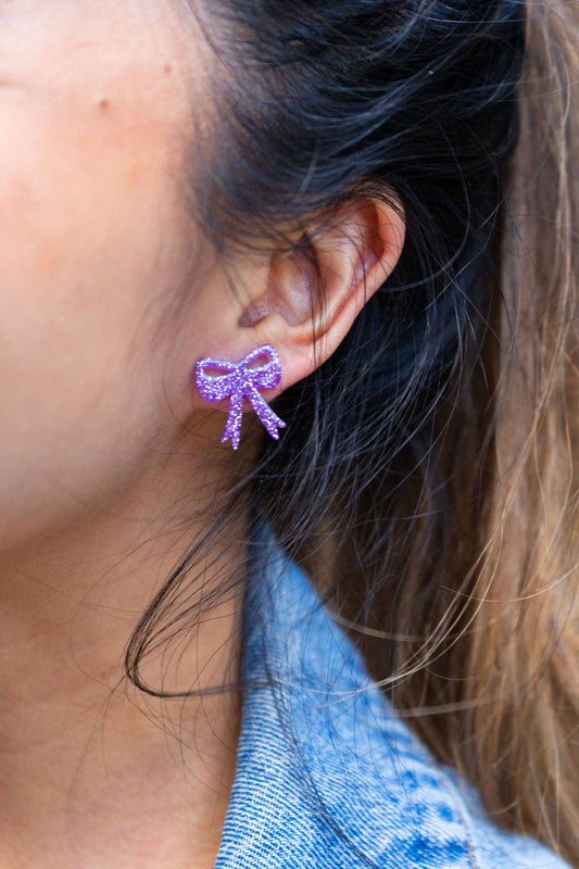 Bow Studs - Purple Glitter // Game Day Earrings