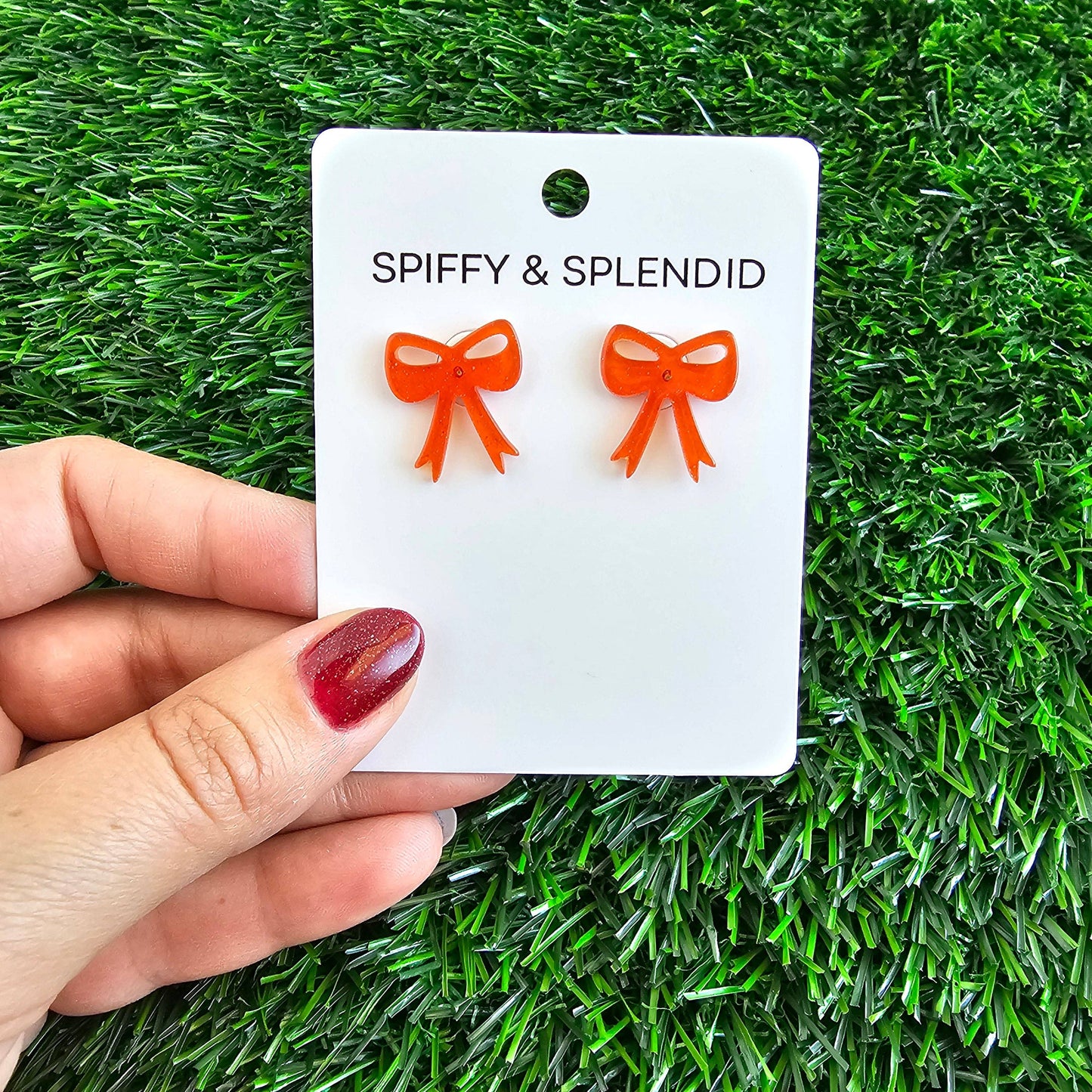 Bow Studs - Orange Glitter // Game Day Earrings