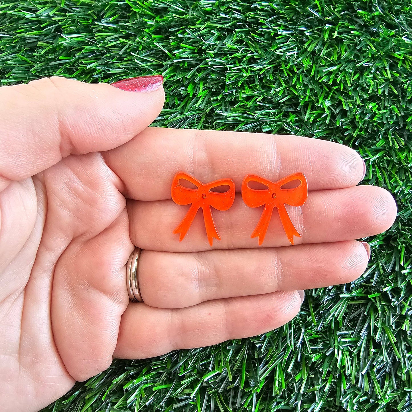Bow Studs - Orange Glitter // Game Day Earrings
