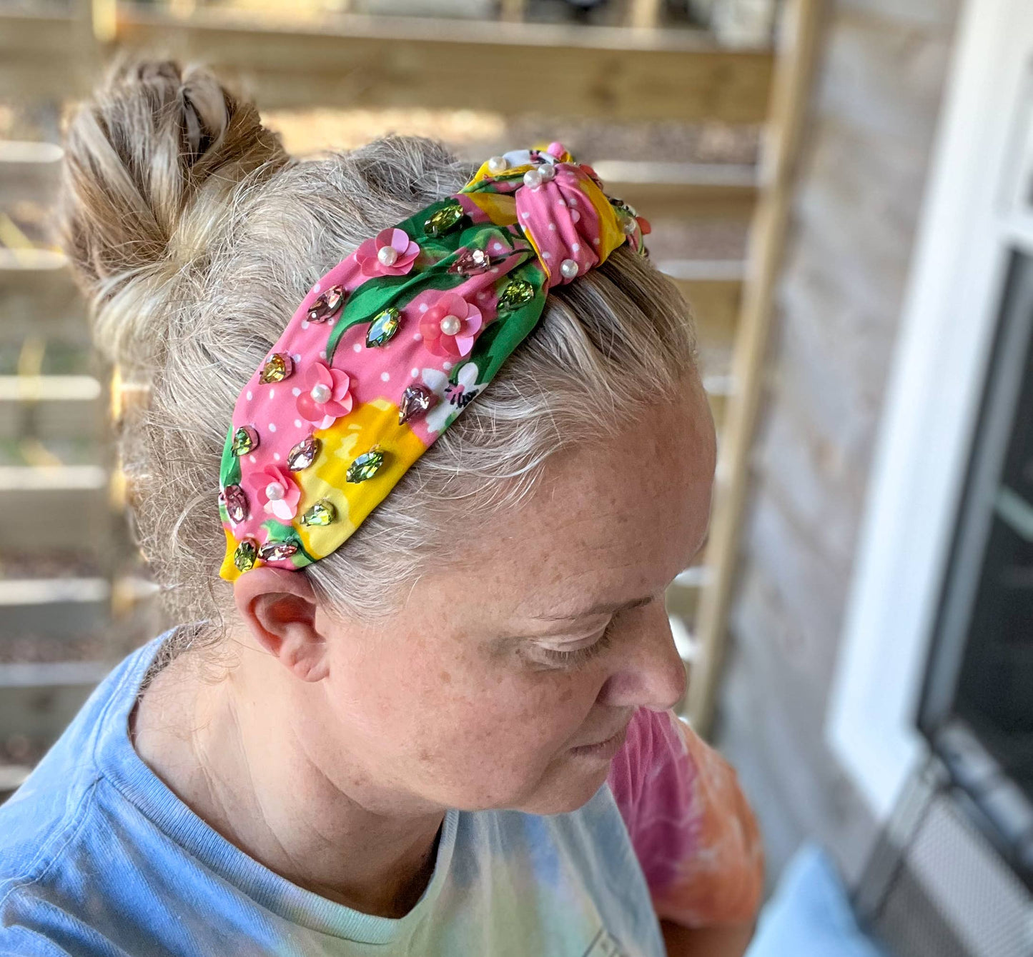 Julie Lemon Floral Pearls Resort Wear Spring Beaded Headband
