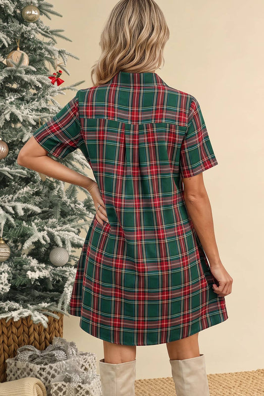 Plaid Button Front Christmas Dress