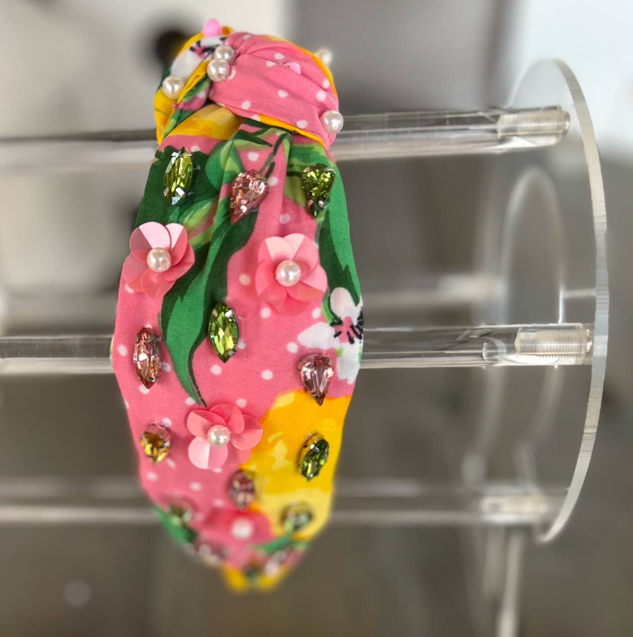 Julie Lemon Floral Pearls Resort Wear Spring Beaded Headband