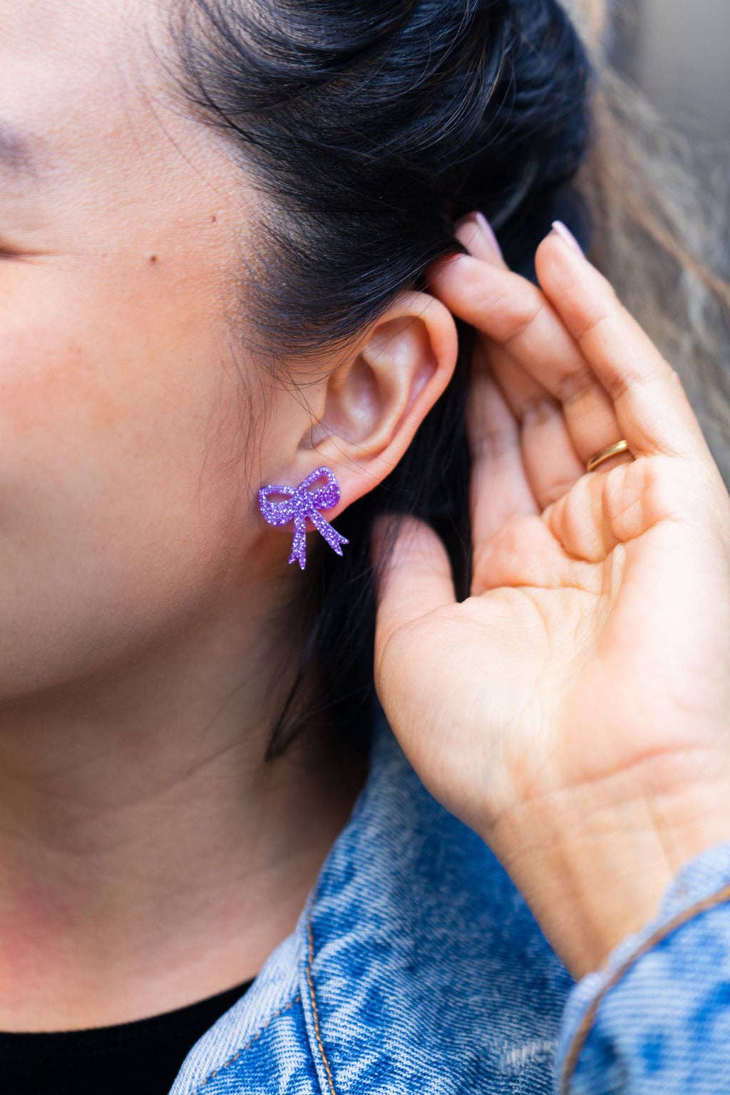 Bow Studs - Purple Glitter // Game Day Earrings