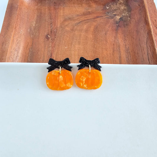 Bow Pumpkin Patch Earrings - Orange // Jewelry, Fall, Halloween