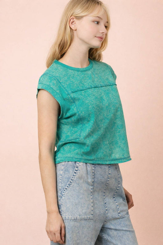 Mineral Washed Sleeveless Casual Knit Top - Seafoam