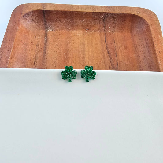 Shamrock Studs - Green Glitter // St Patrick's Day