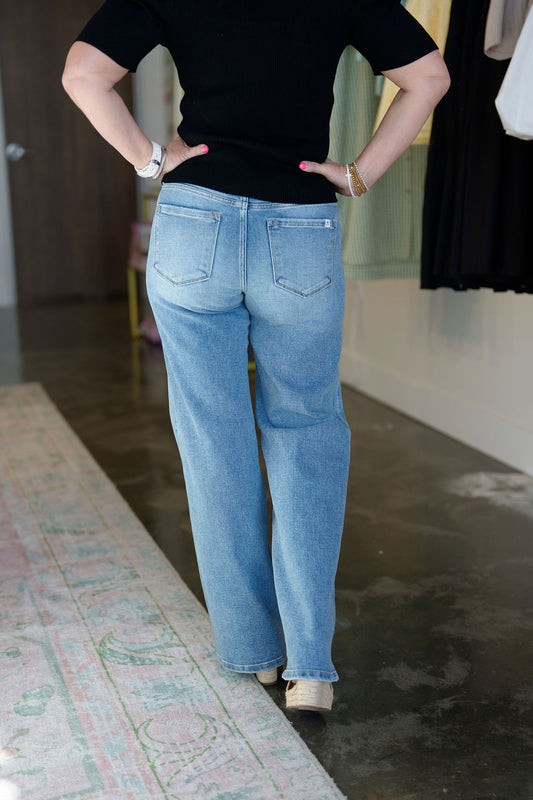 Mid Rise Straight Leg Jeans