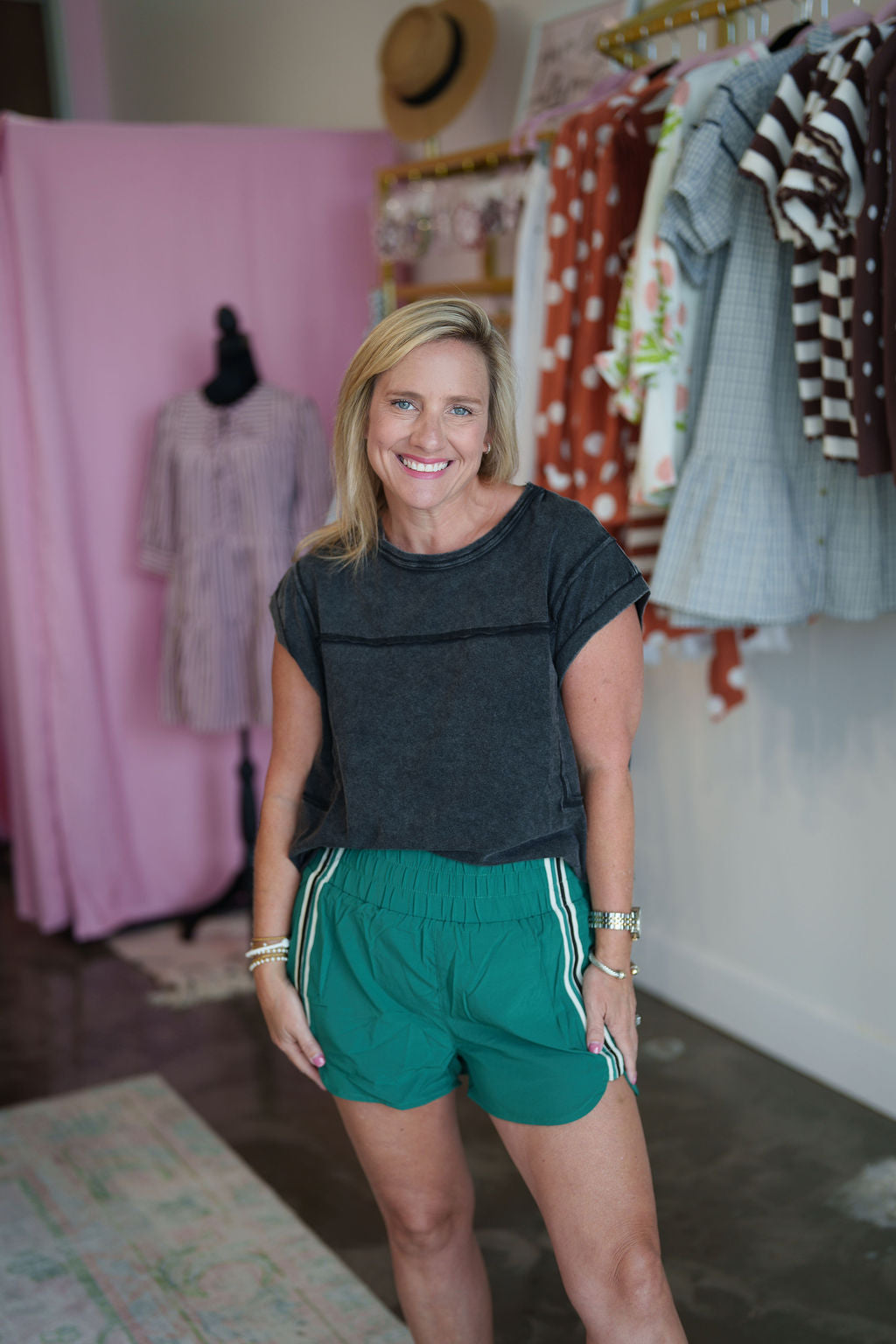 Green Striped Trim Detail Activewear Shorts