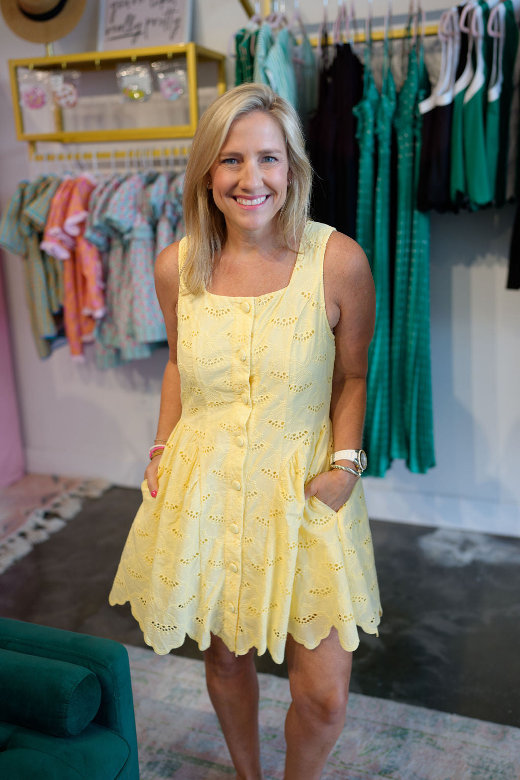 Yellow Eyelet Dress Large