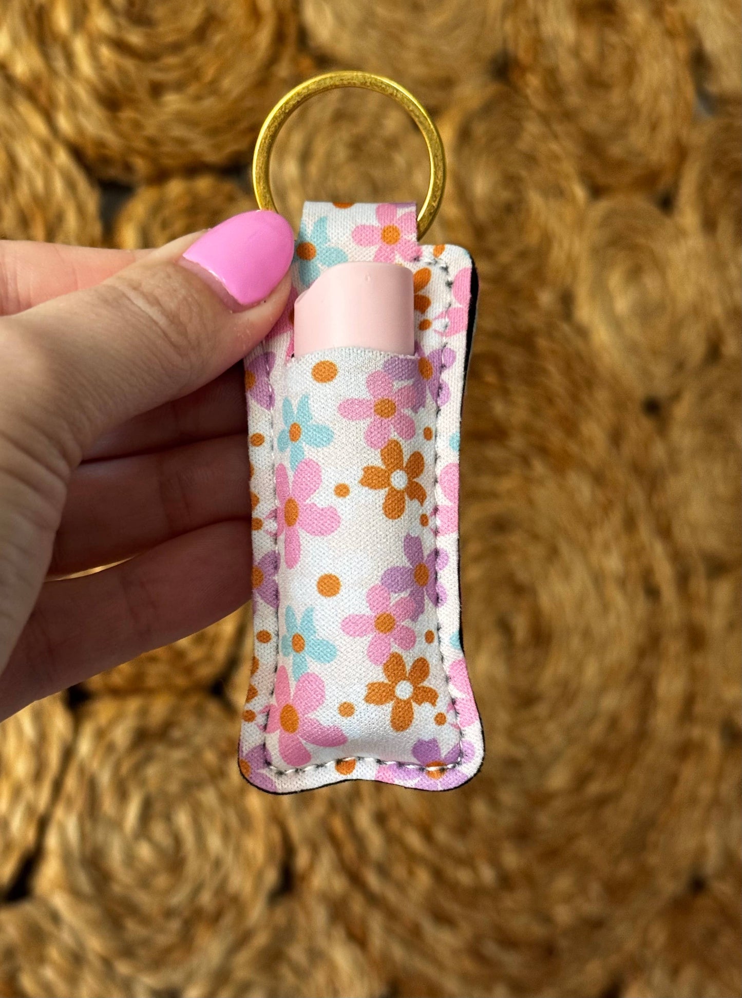 Lip Balm Keychain  - Pink Floral