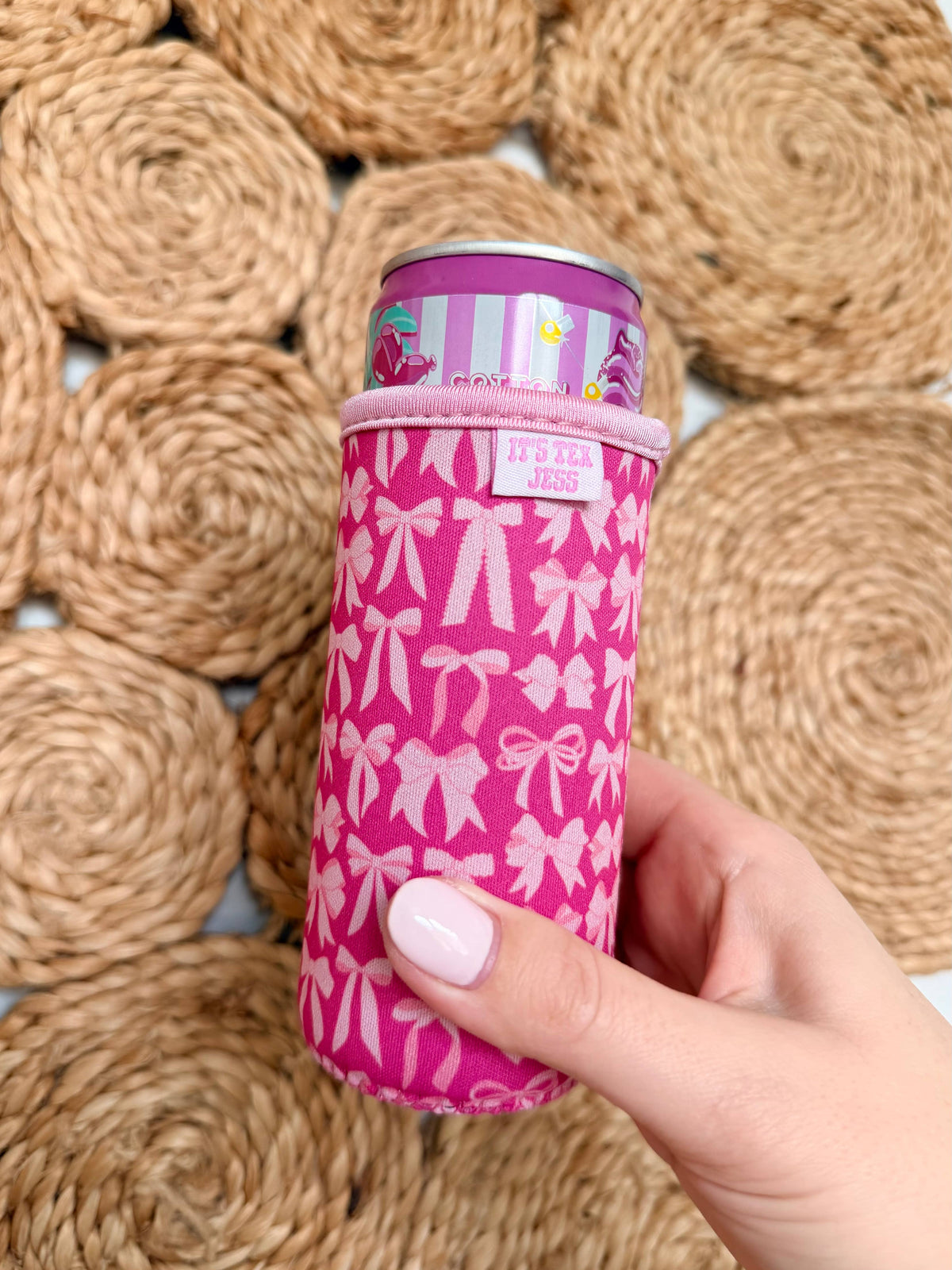 Slim Can Sleeve-Pink Bow