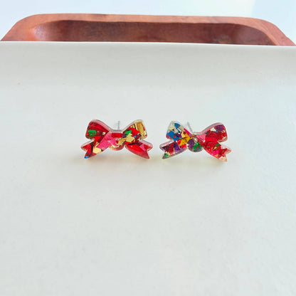 Noelle Bow Studs - Red Tinsel