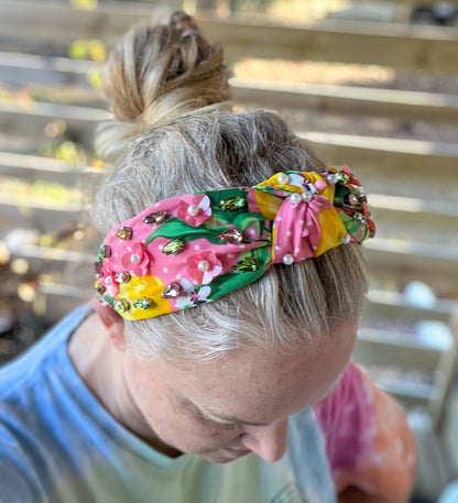 Julie Lemon Floral Pearls Resort Wear Spring Beaded Headband