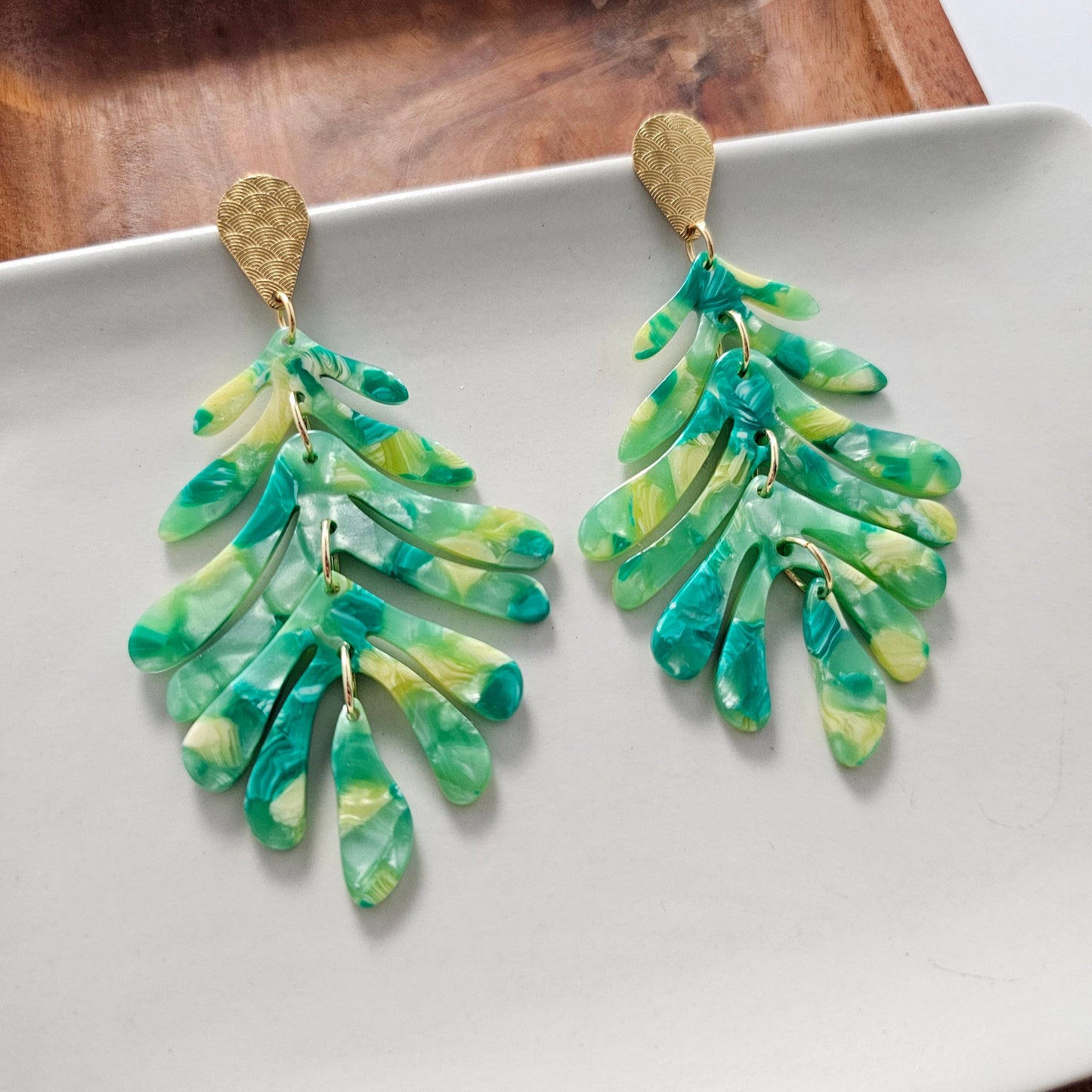 Palm Earrings - Green