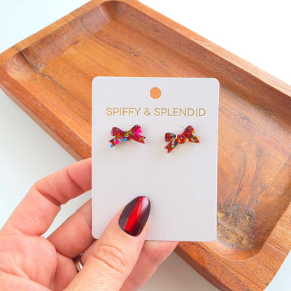 Noelle Bow Studs - Red Tinsel